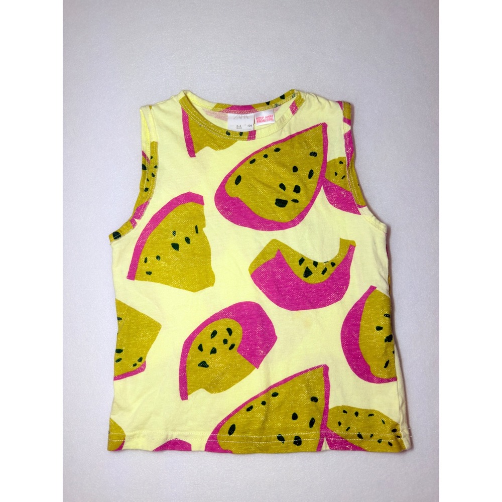 Zara Kids Fruit Print Sleeveless Top Yellow Pink Tank Size 3-4 Years